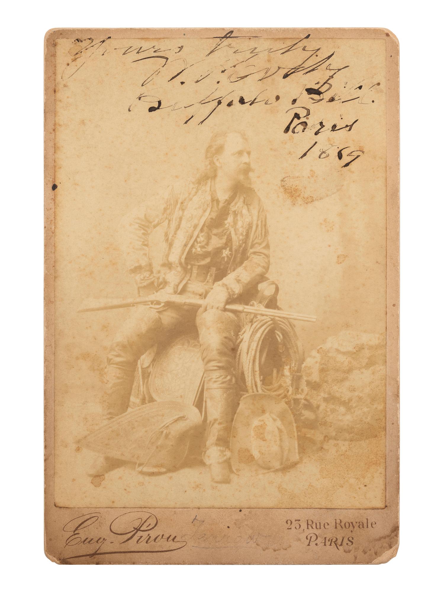 [WILD WEST SHOWS]. PIROU, Eugen, photographer. Signed and inscribed cabinet card of William F. "Buffalo Bill" Cody. Paris, 1889.