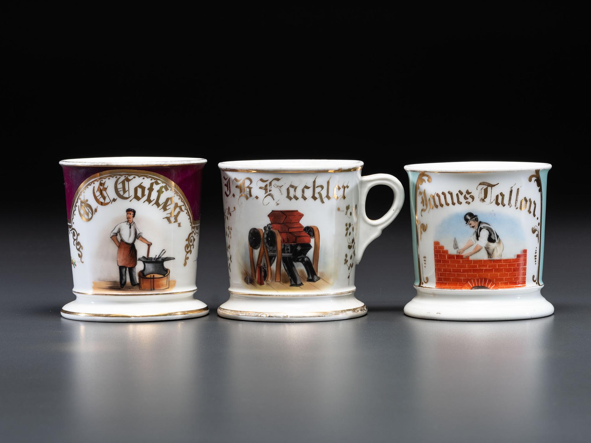 Three Porcelain Occupational Shaving Mugs