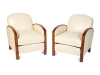 A Pair of Art Deco Rosewood and Leather Lounge Chairs — 20TH CENTURY