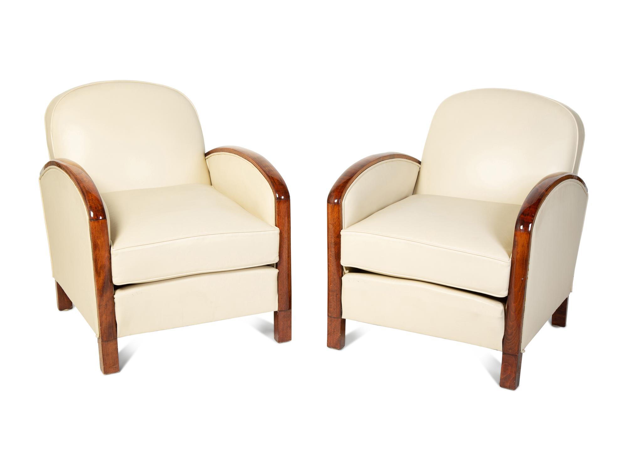 A Pair of Art Deco Rosewood and Leather Lounge Chairs — 20TH CENTURY