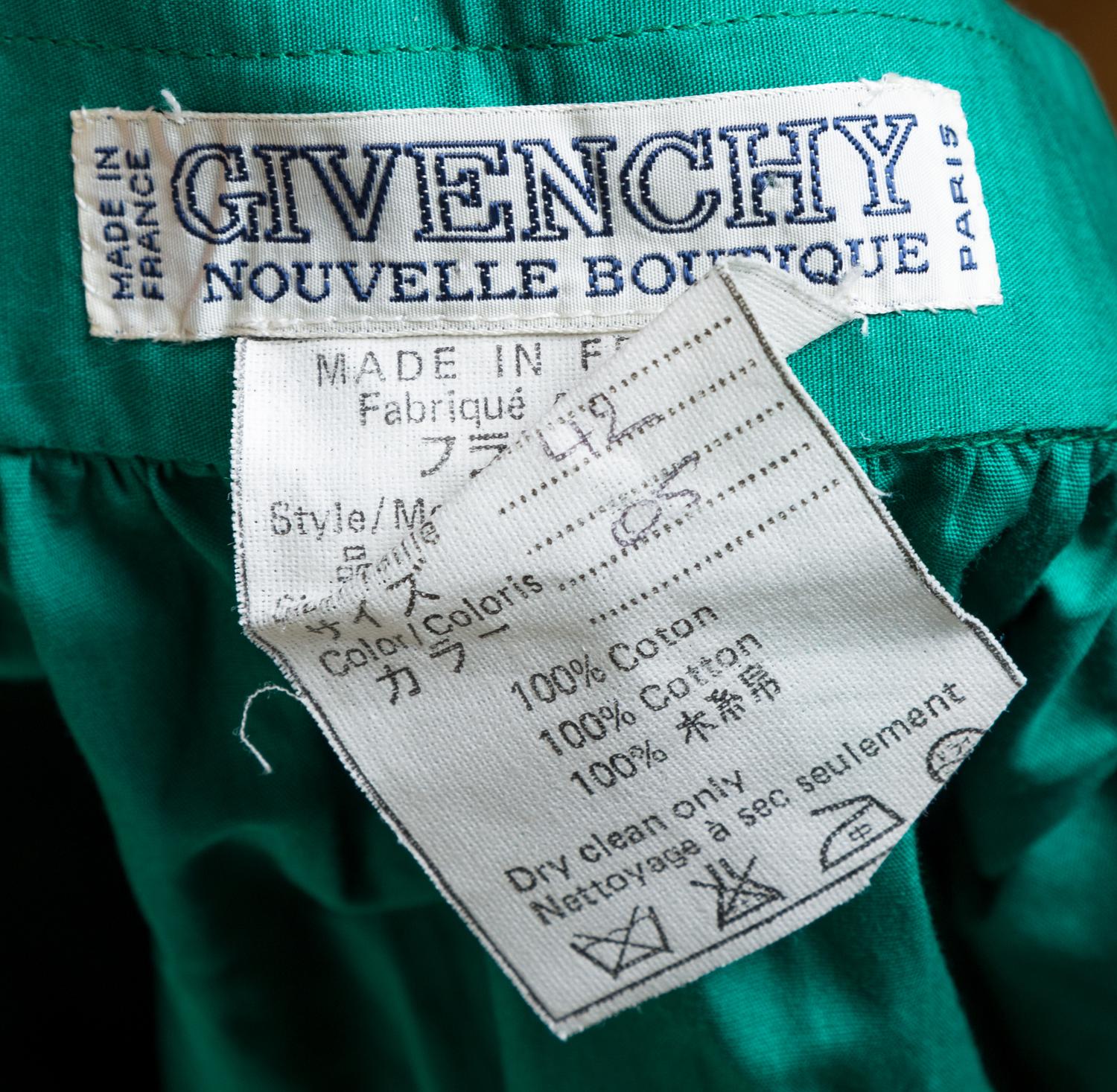 A Givenchy Multicolor Cotton Floral Top and Green Skirt Set, Top no size; Skirt size 42; Belt: 71" x 2".