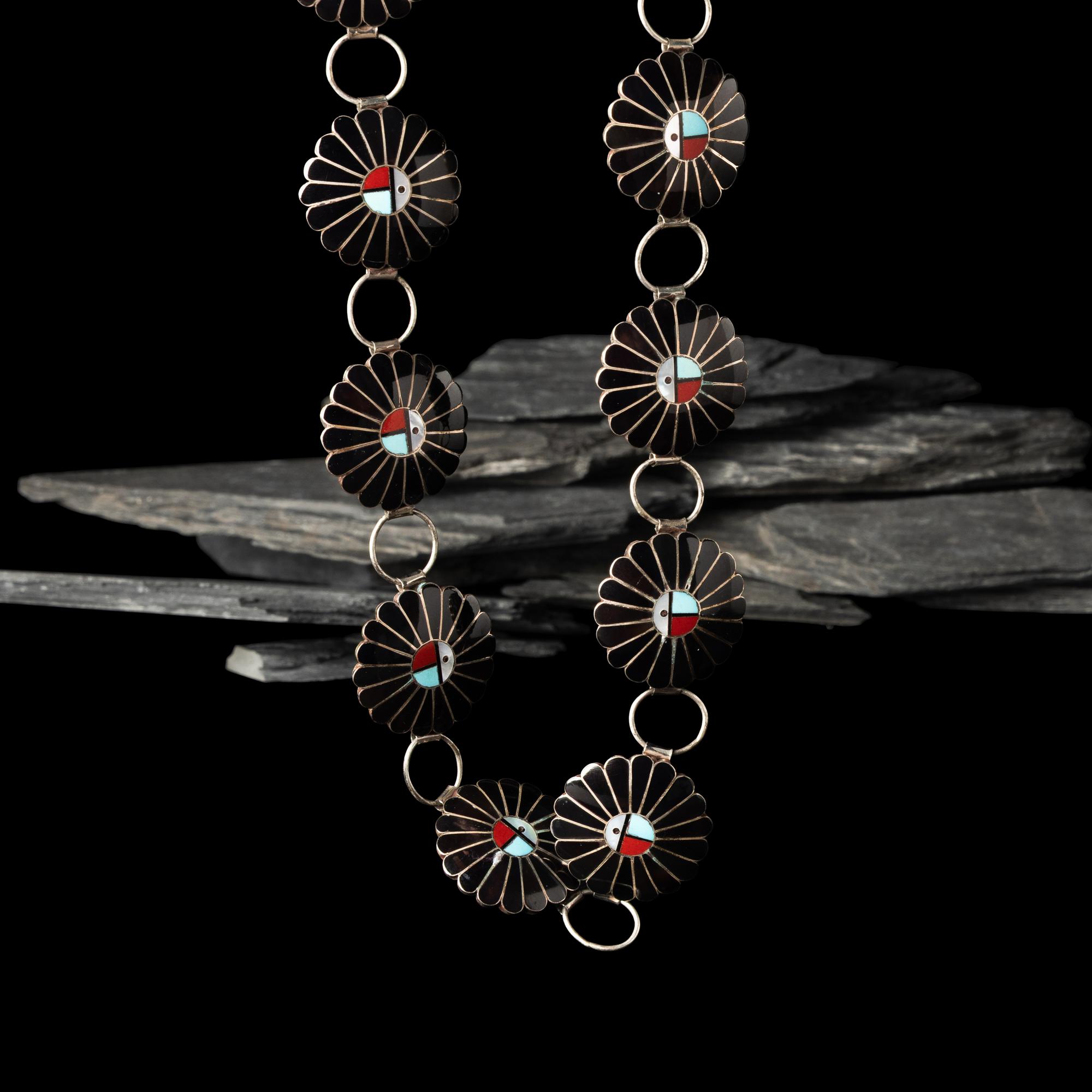 Zuni Silver and Mosaic Inlay Sunface Link Concha Belt