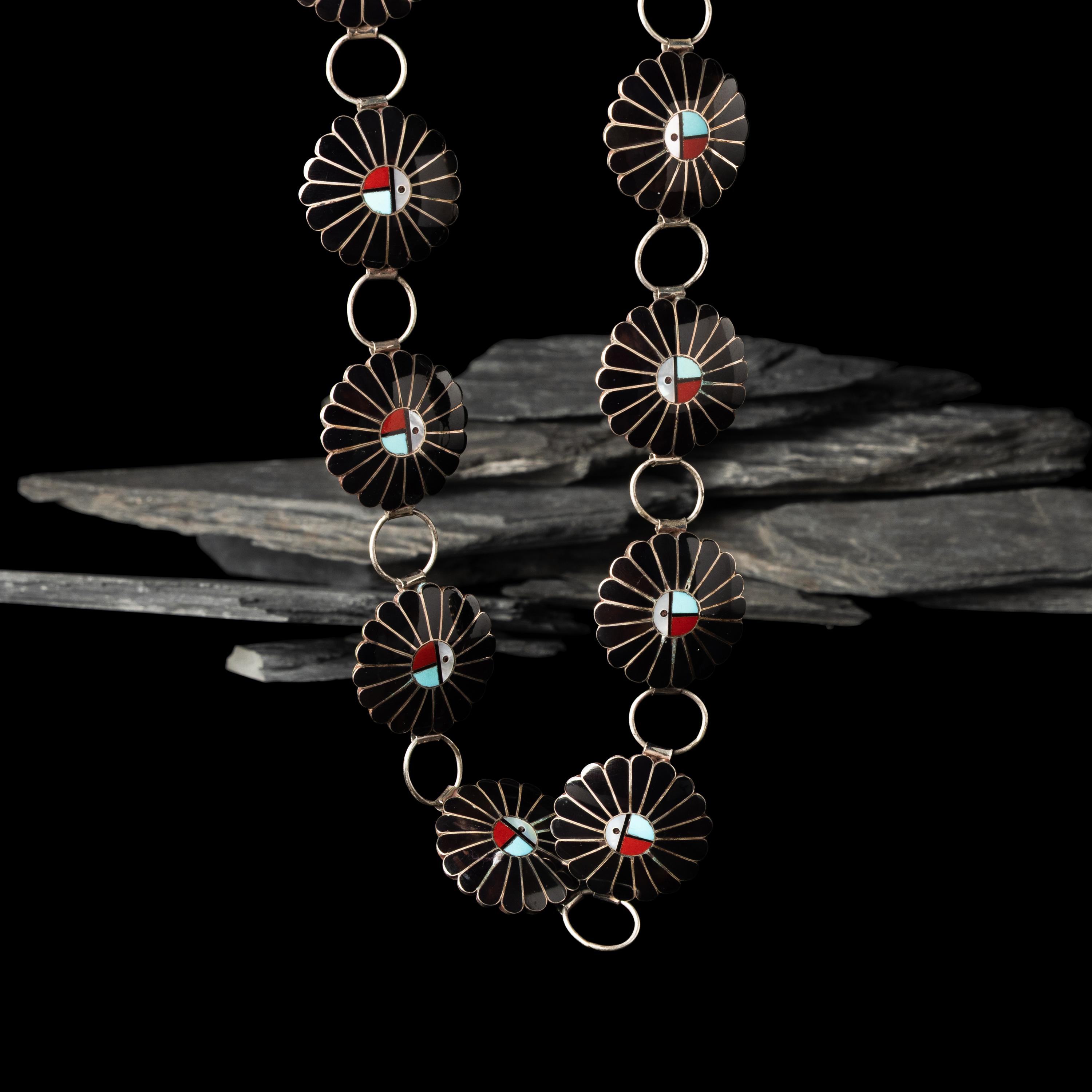 Zuni Silver and Mosaic Inlay Sunface Link Concha Belt