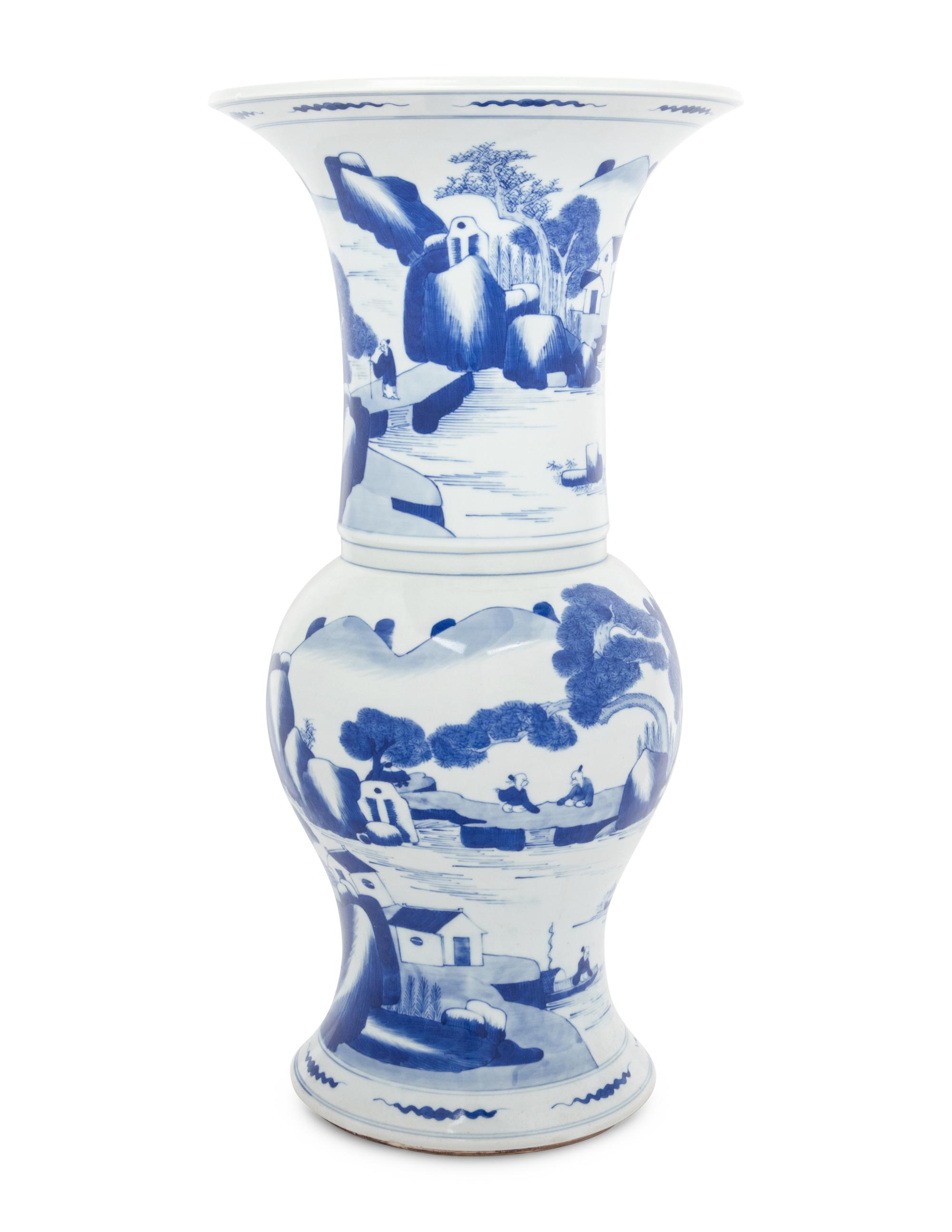 Two Chinese Blue and White Porcelain Yenyen Vases