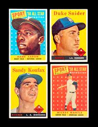 A Group of Four 1958 Topps Baseball Cards Including Mickey Mantle,