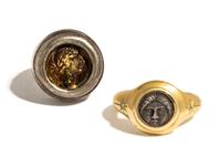 Two Greek Silver Coins — Set in silver and gold rings