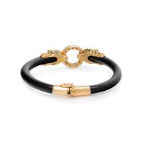 YELLOW GOLD, DIAMOND, AND ENAMEL PANTHER HEAD BANGLE BRACELET