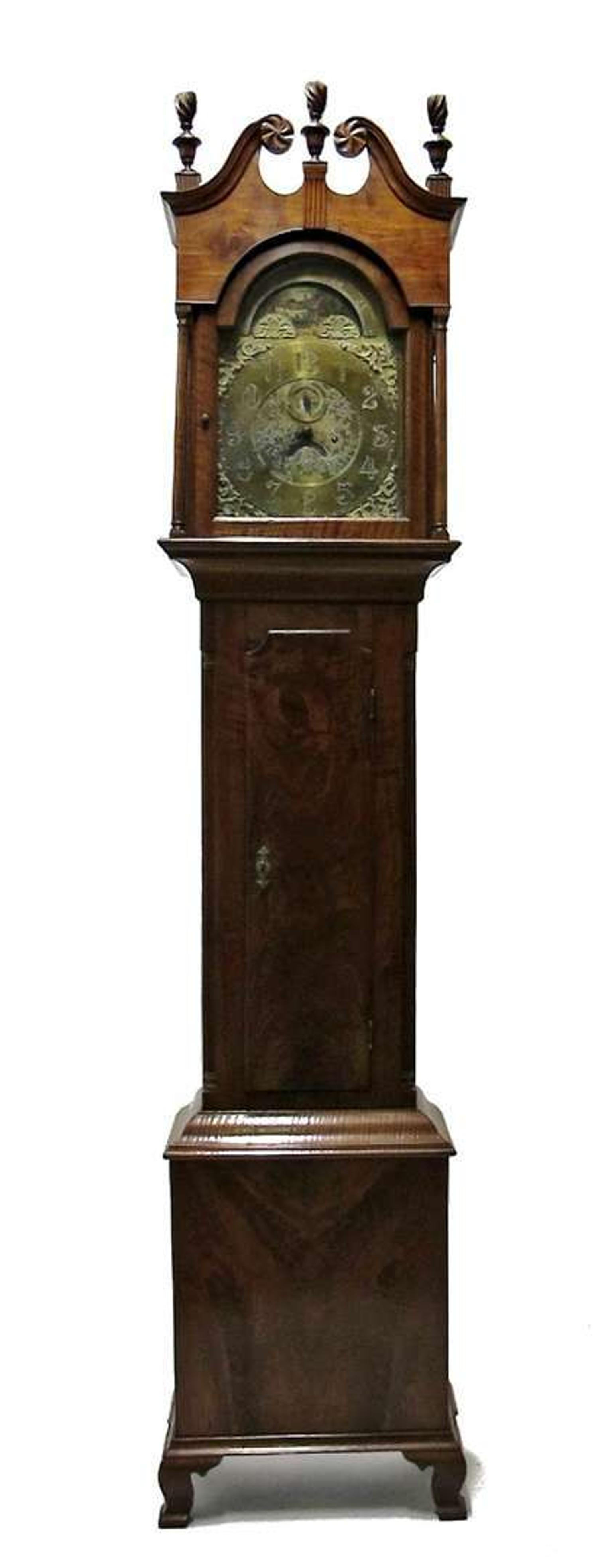 Walnut tall case clock a fine replica of a philadelphia original, 20th century