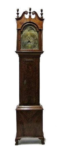 Walnut tall case clock a fine replica of a philadelphia original, 20th century