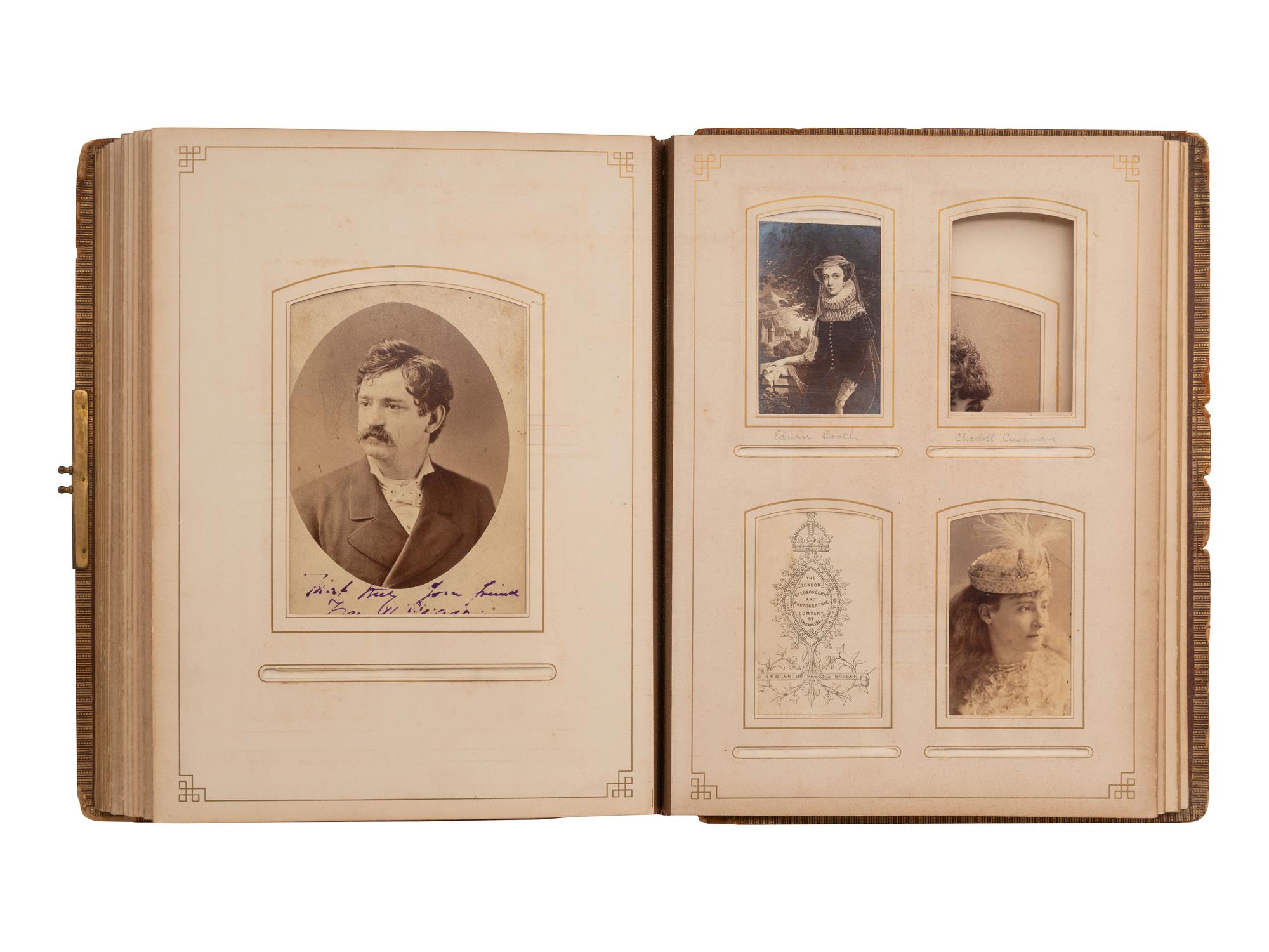 [THEATER]. Photo album containing portraits of stage performers, incl. Edwin Booth.