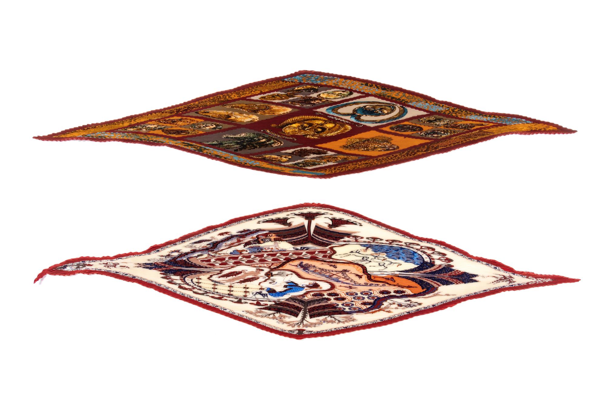 Four Hermès 90cm Pleated Silk Scarves