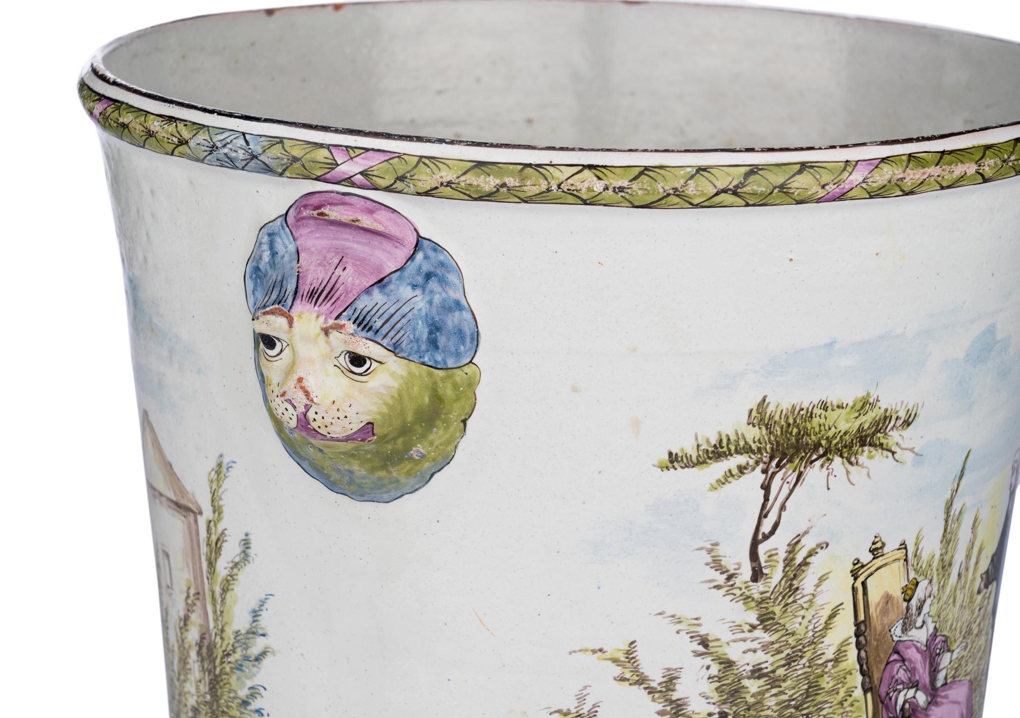 A Pair of French Polychrome Glazed Faience Jardinières