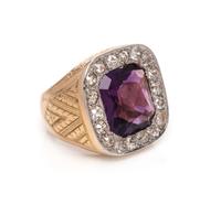 A Platinum Topped Yellow Gold, Amethyst and Diamond Ring,