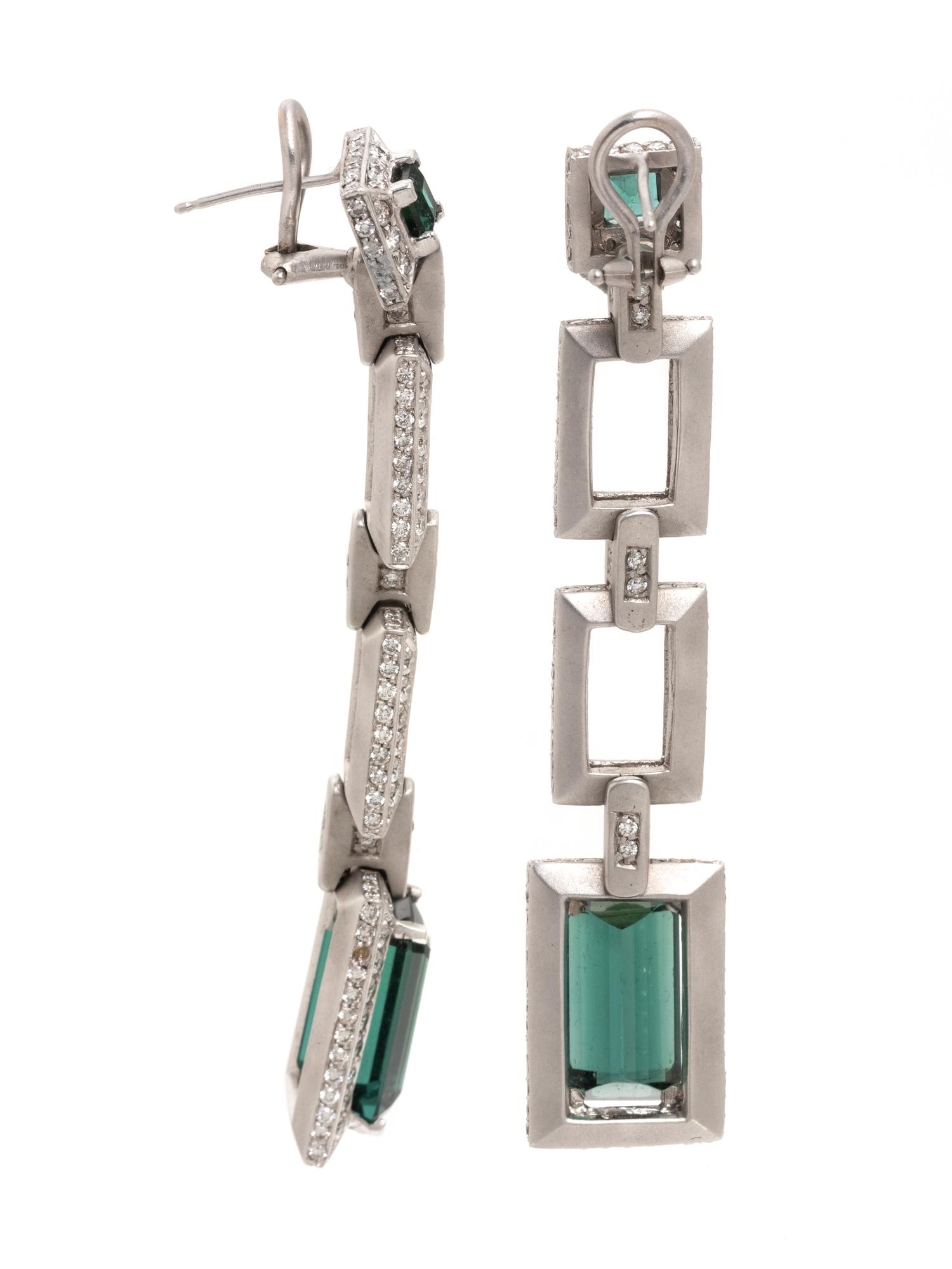 GREEN TOURMALINE AND DIAMOND EARCLIPS