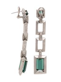 GREEN TOURMALINE AND DIAMOND EARCLIPS