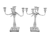 A Pair of Tiffany and Co. Silver Five-Light Candelabra