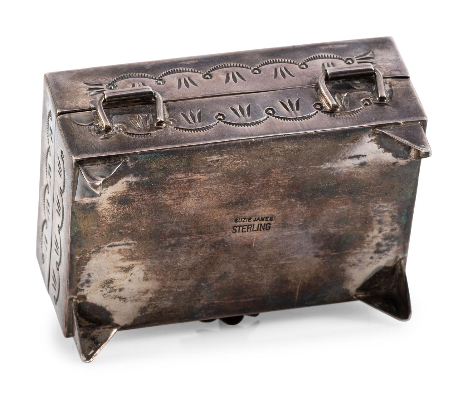 Heavily Stamped Sterling Silver Lidded Box, with Turquoise