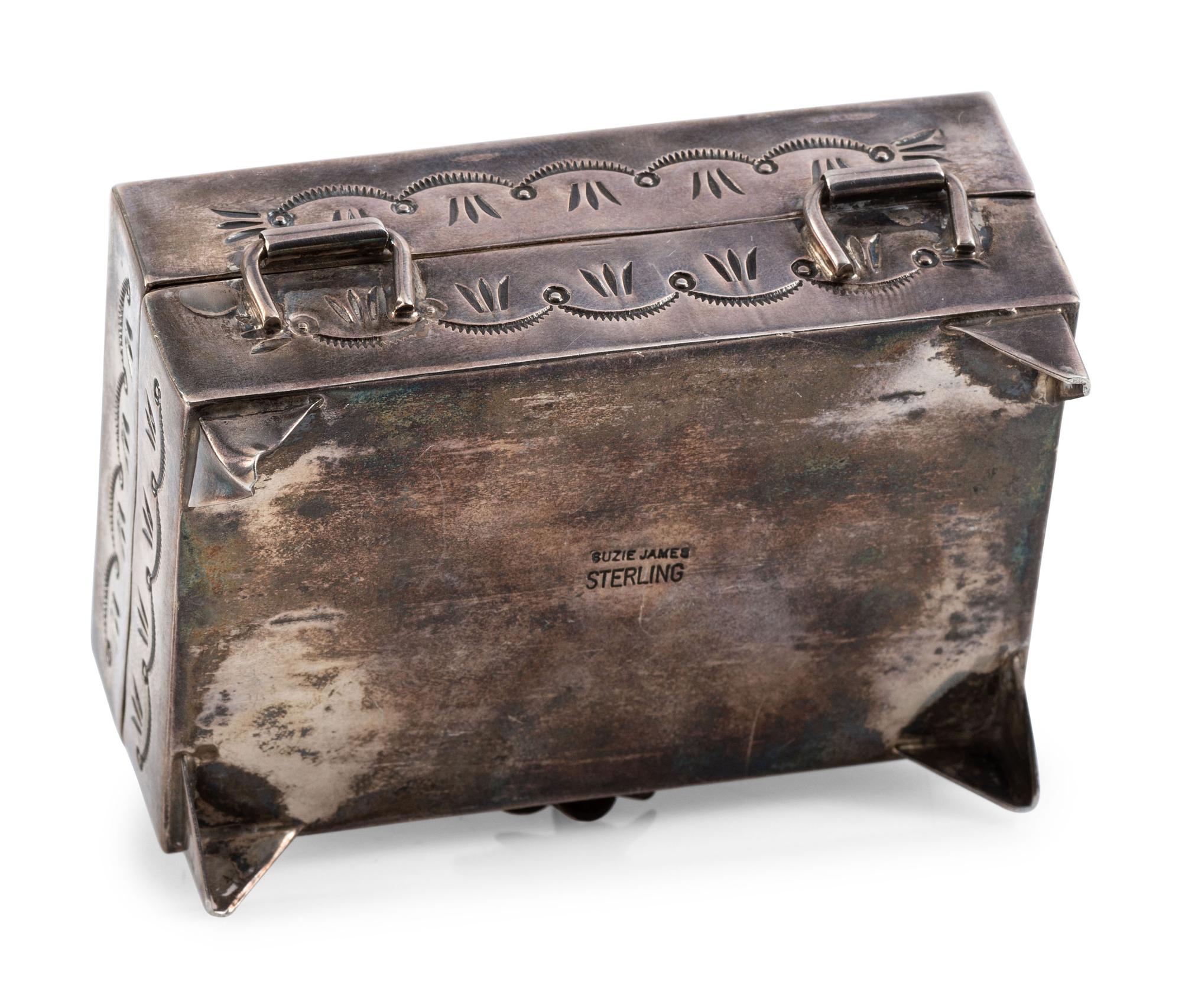 Heavily Stamped Sterling Silver Lidded Box, with Turquoise