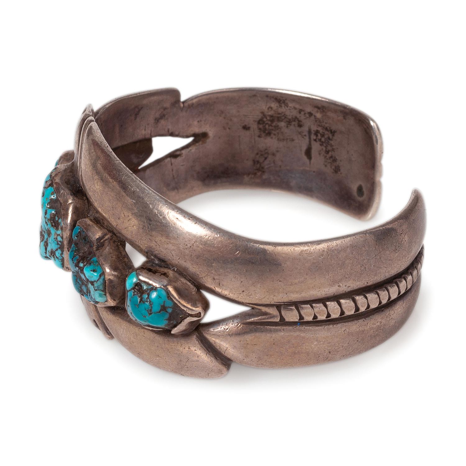 Navajo Silver Cuff with Five Turquoise Nuggets