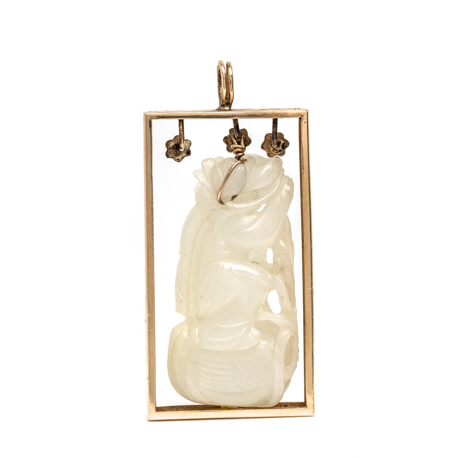 JADE, DIAMOND, AND YELLOW GOLD PENDANT