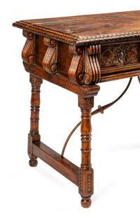 A Spanish Baroque Style Iron Mounted Trestle Table
