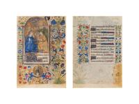 [BOOK OF HOURS]. A group of 25 leaves from medieval and renaissance manuscripts and printed books, including 5 or more from Otto Ege’s Fifty Original Leaves from Medieval Manuscripts. Western Europe: XII-XVI Century [compiled Cleveland, c.1950] and Original Leaves from Famous Bibles: Nine Centuries, 1121-1935 A.D [Compiled Cleveland, c.1950]. Various sizes, including: