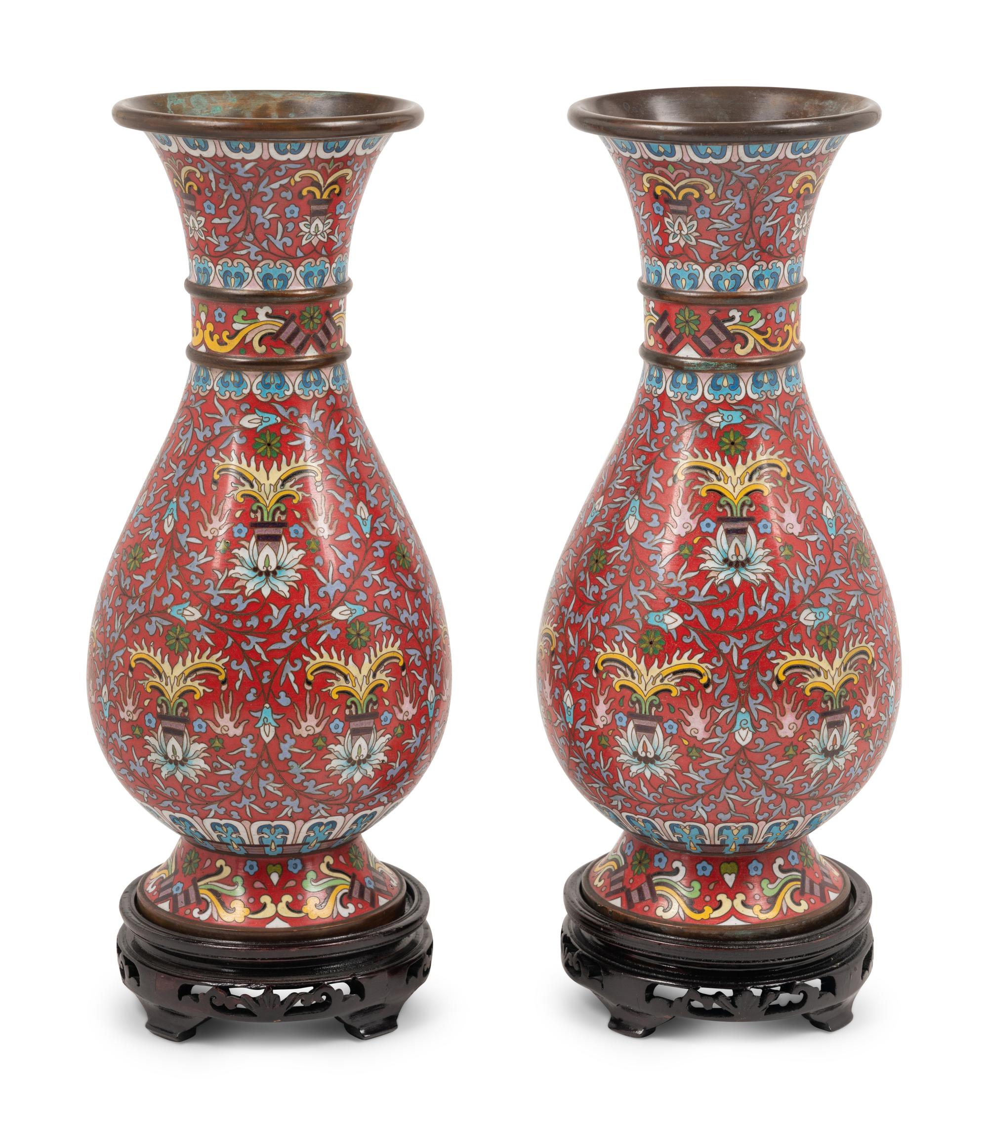 Two Pairs of Chinese Cloisonné Vases