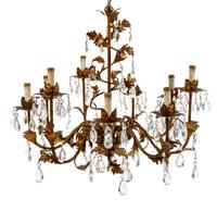 A French Gilt Decorated Tole Nine-Light Chandelier