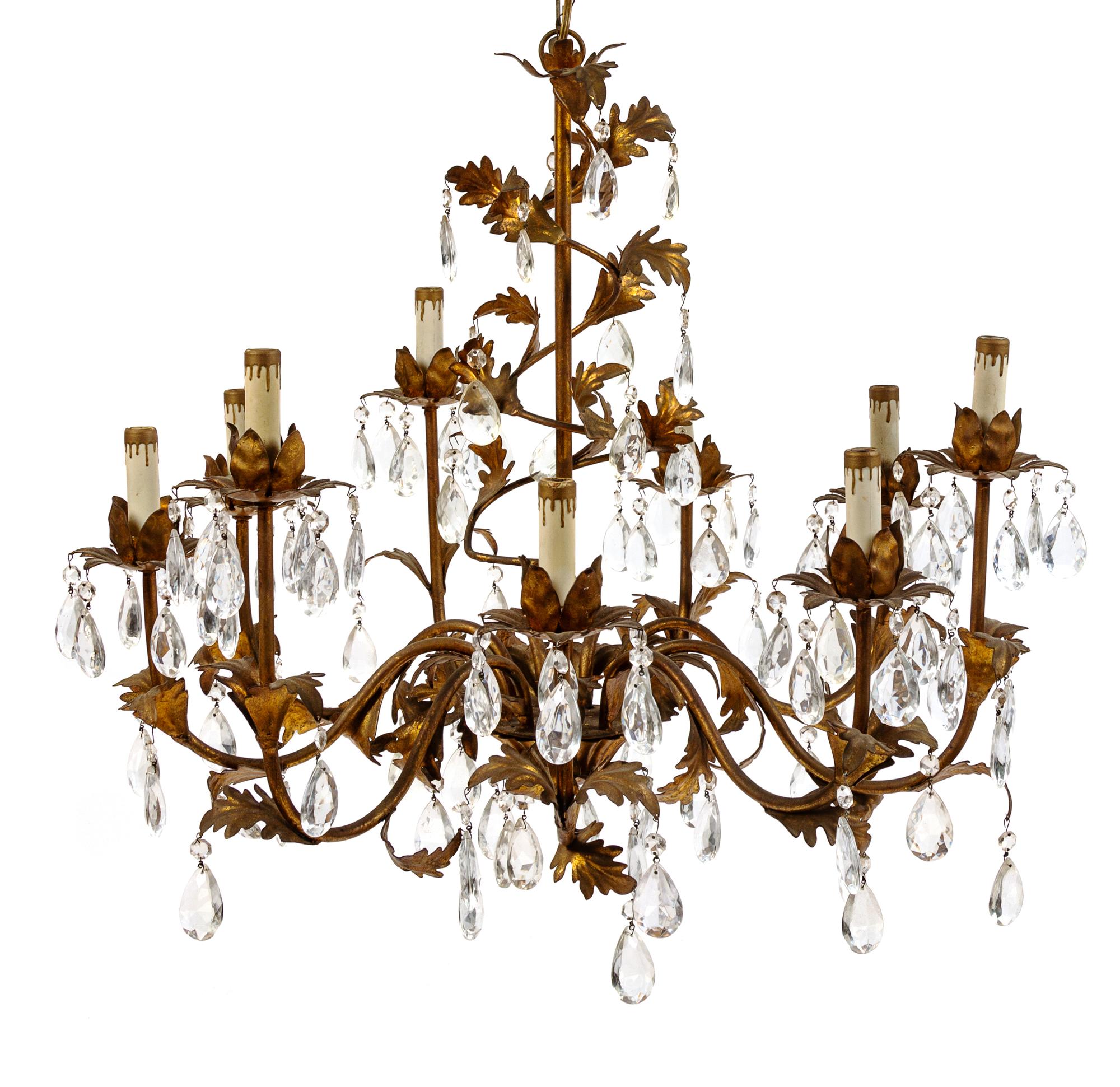 A French Gilt Decorated Tole Nine-Light Chandelier
