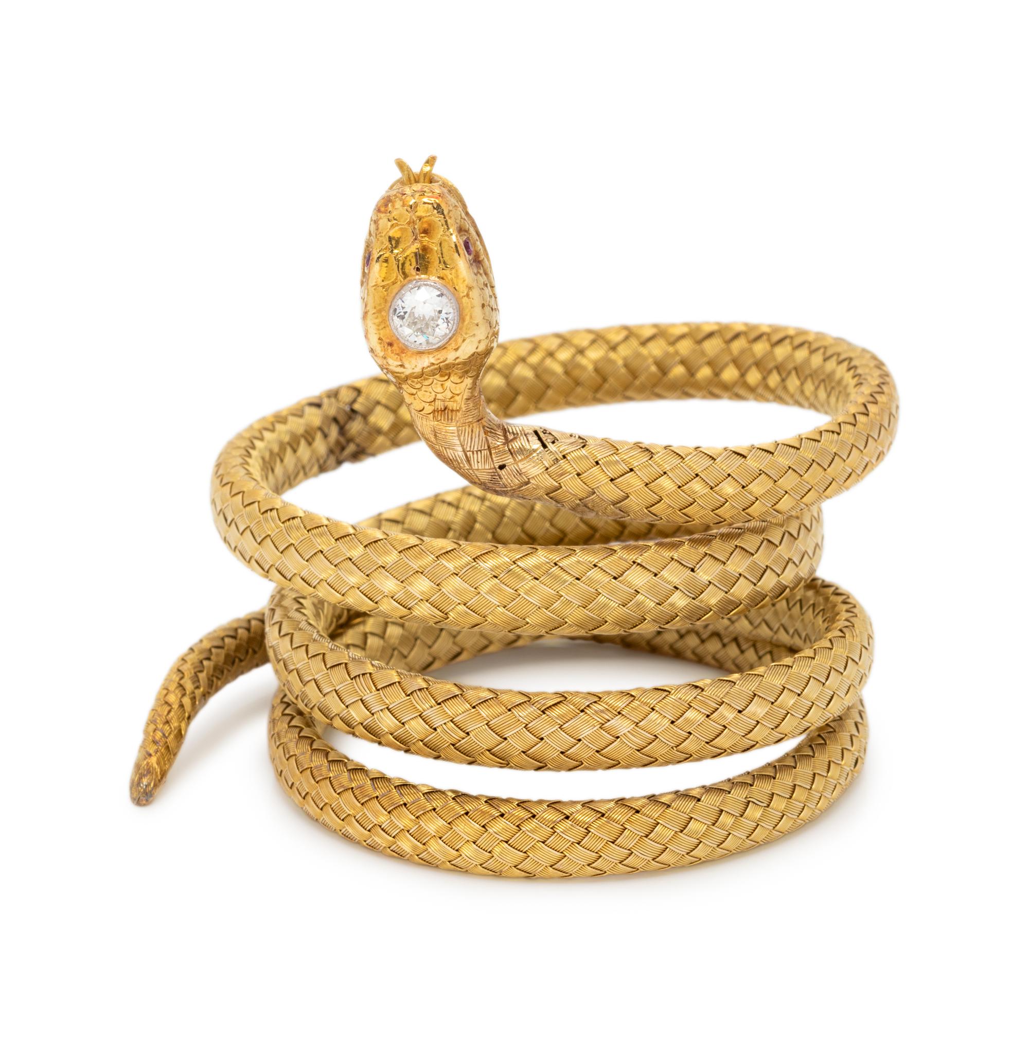 YELLOW GOLD AND DIAMOND SNAKE BRACELET