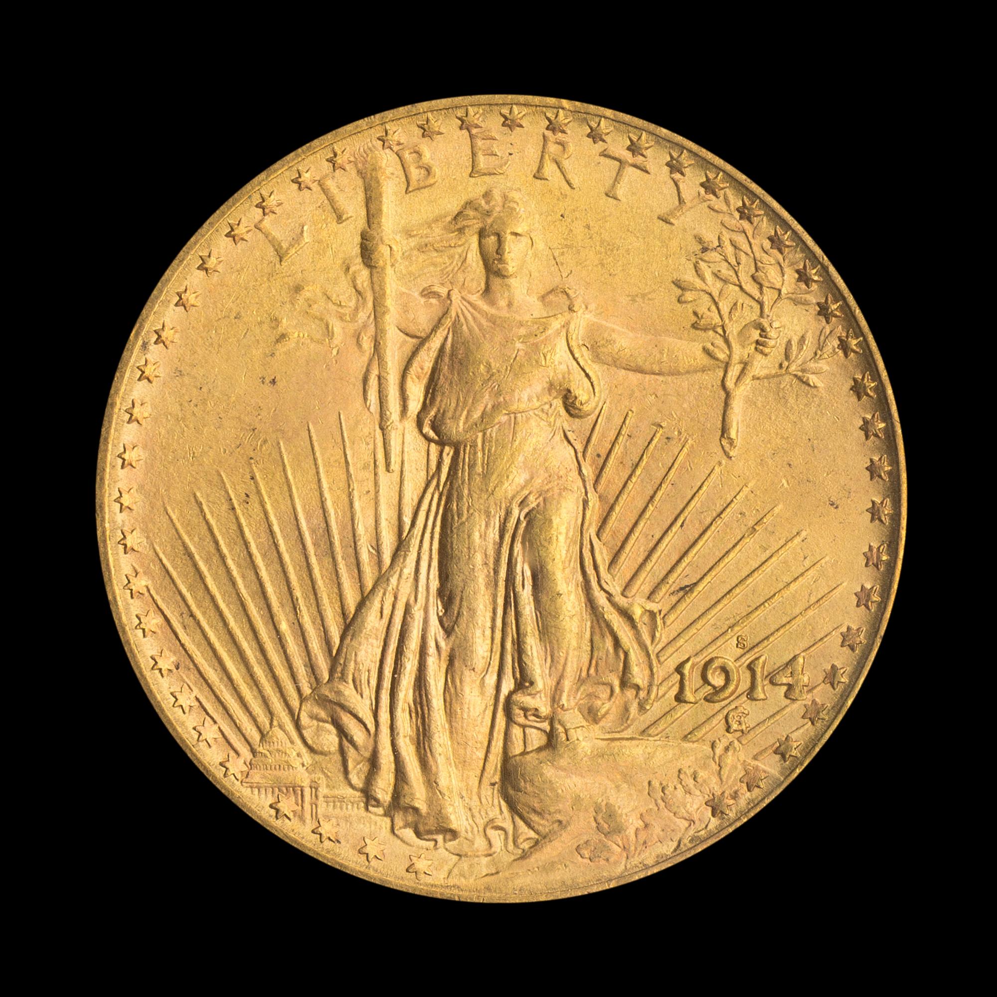 A United States 1914-S St. Gaudens $20 Gold Coin