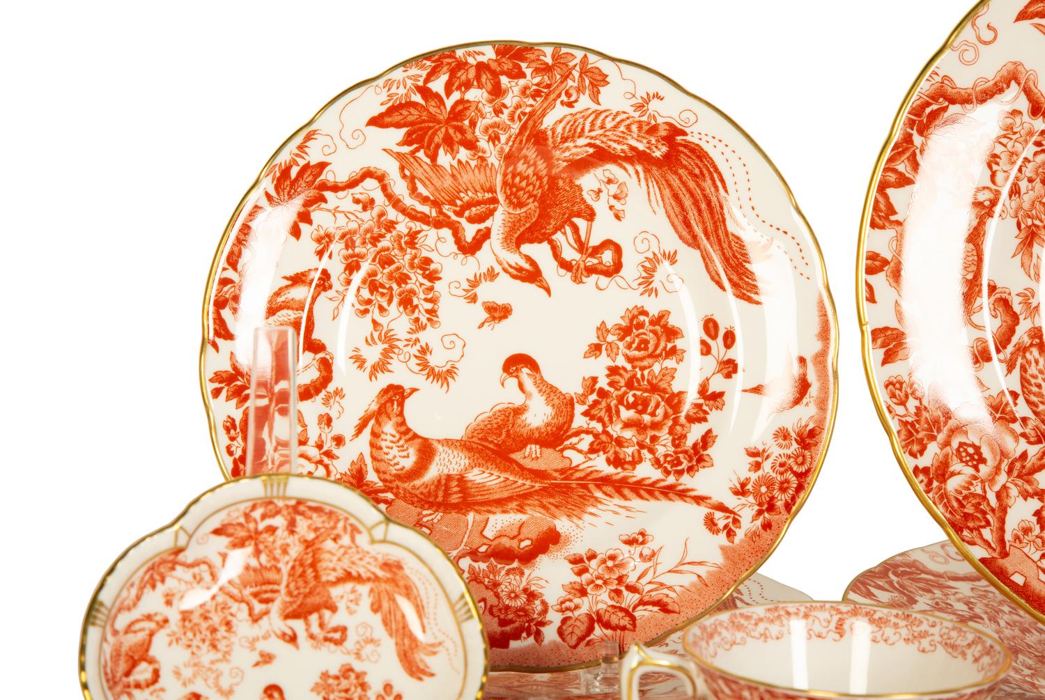 A Royal Crown Derby Red Aves Porcelain Dinner Service