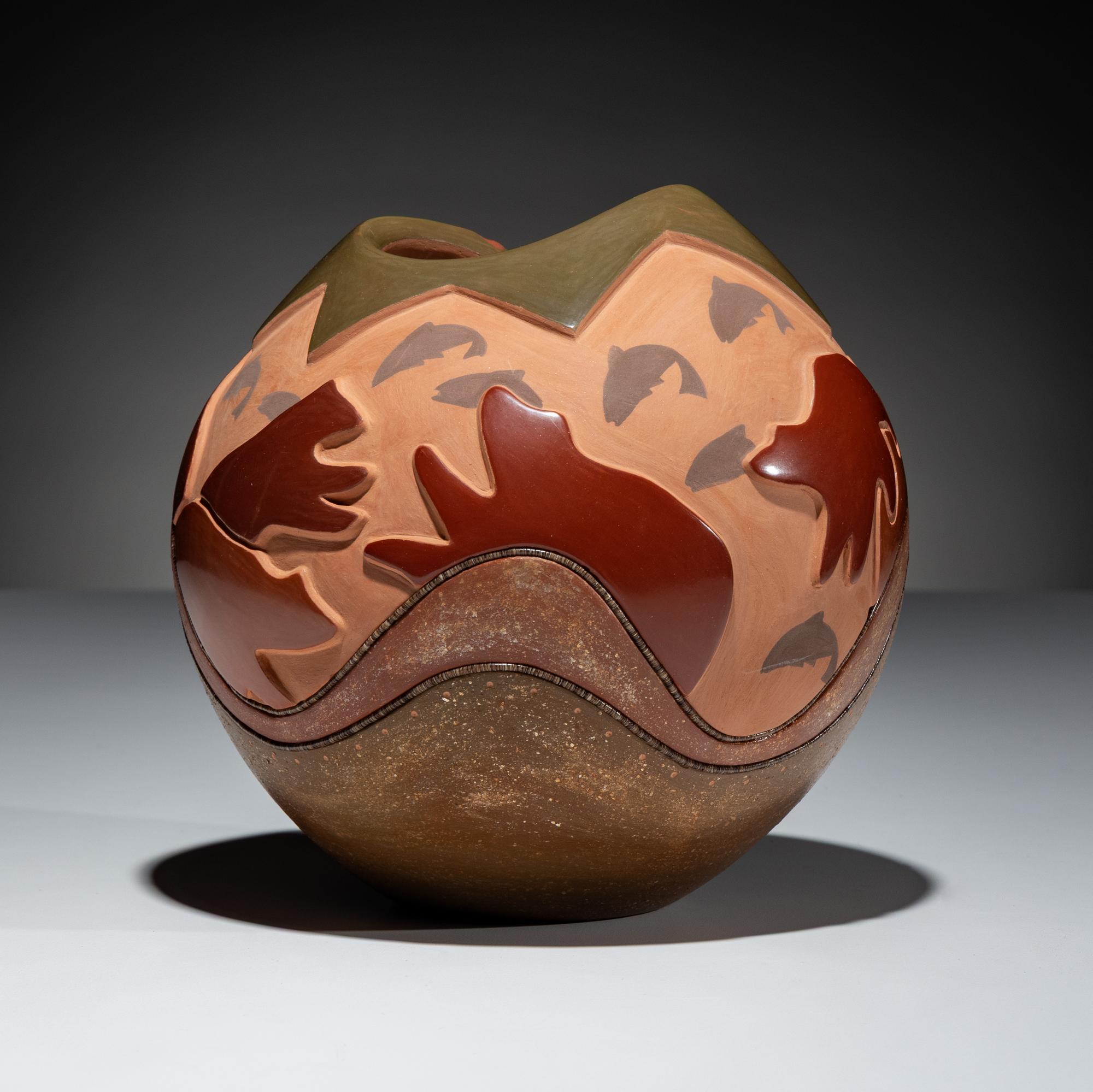 Polychrome Pottery Jar, with Micaceous Ribs and Heishi