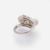 A 14K White Gold, Diamond, and Pearl Ring