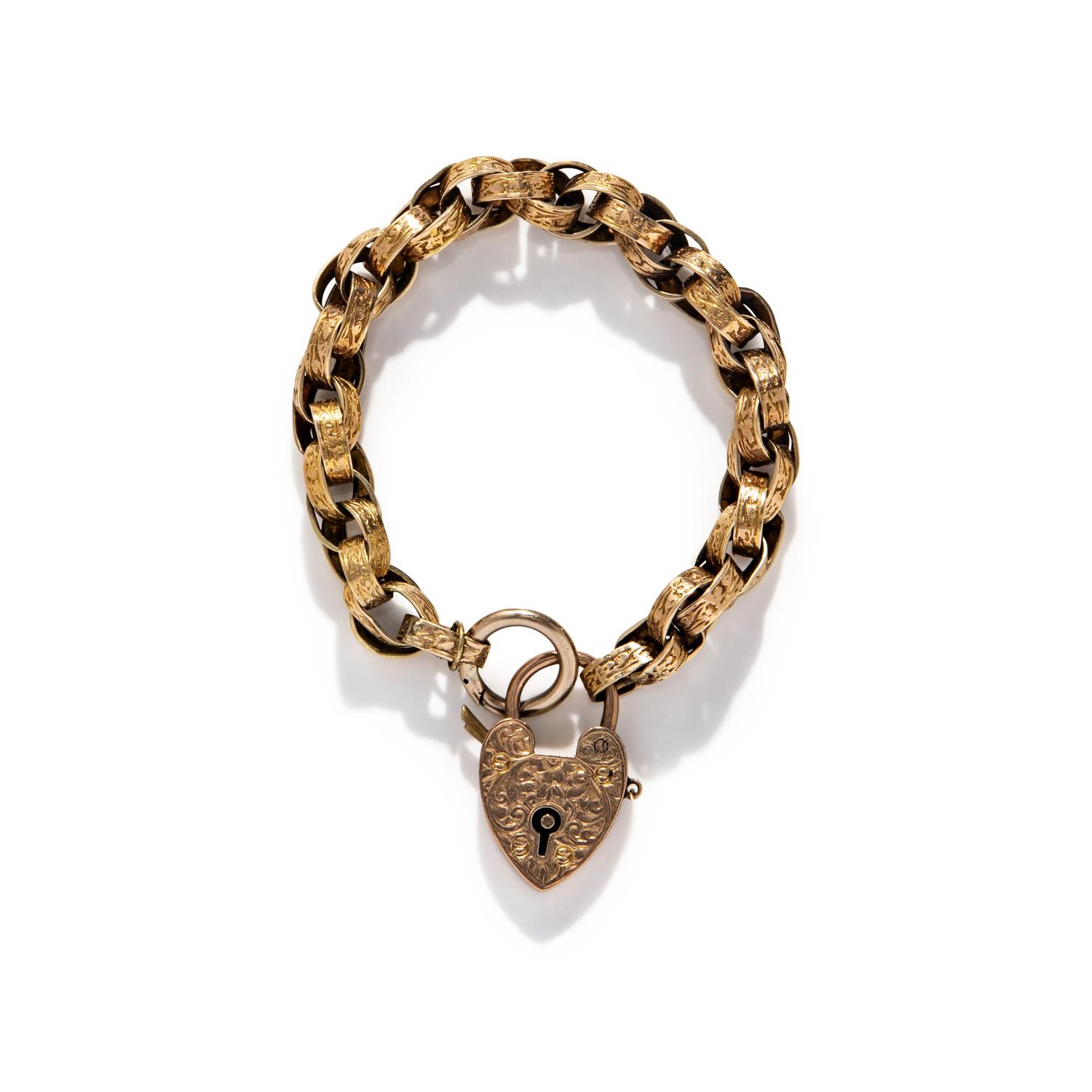 VICTORIAN, CHAIN BRACELET WITH HEART LOCK CHARM