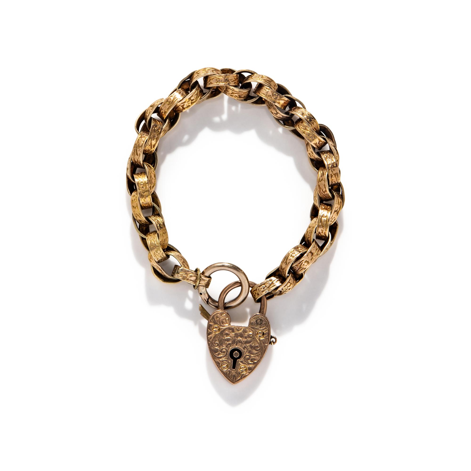 VICTORIAN, CHAIN BRACELET WITH HEART LOCK CHARM