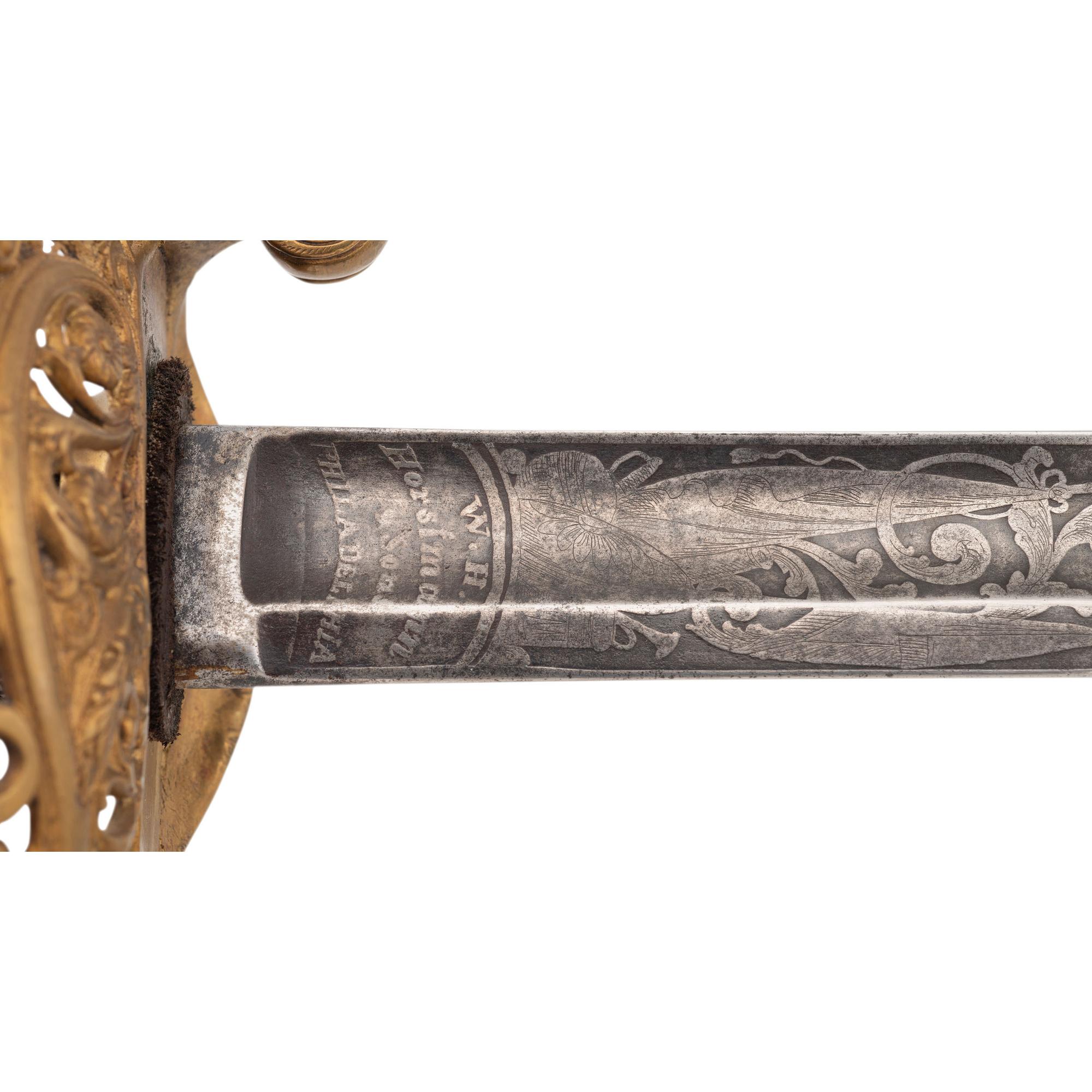 Hortsmann Retailed Import Model 1850 Staff and Field Officer's Sword Presented to Capt. Ira Ayer - 116th NY Infantry