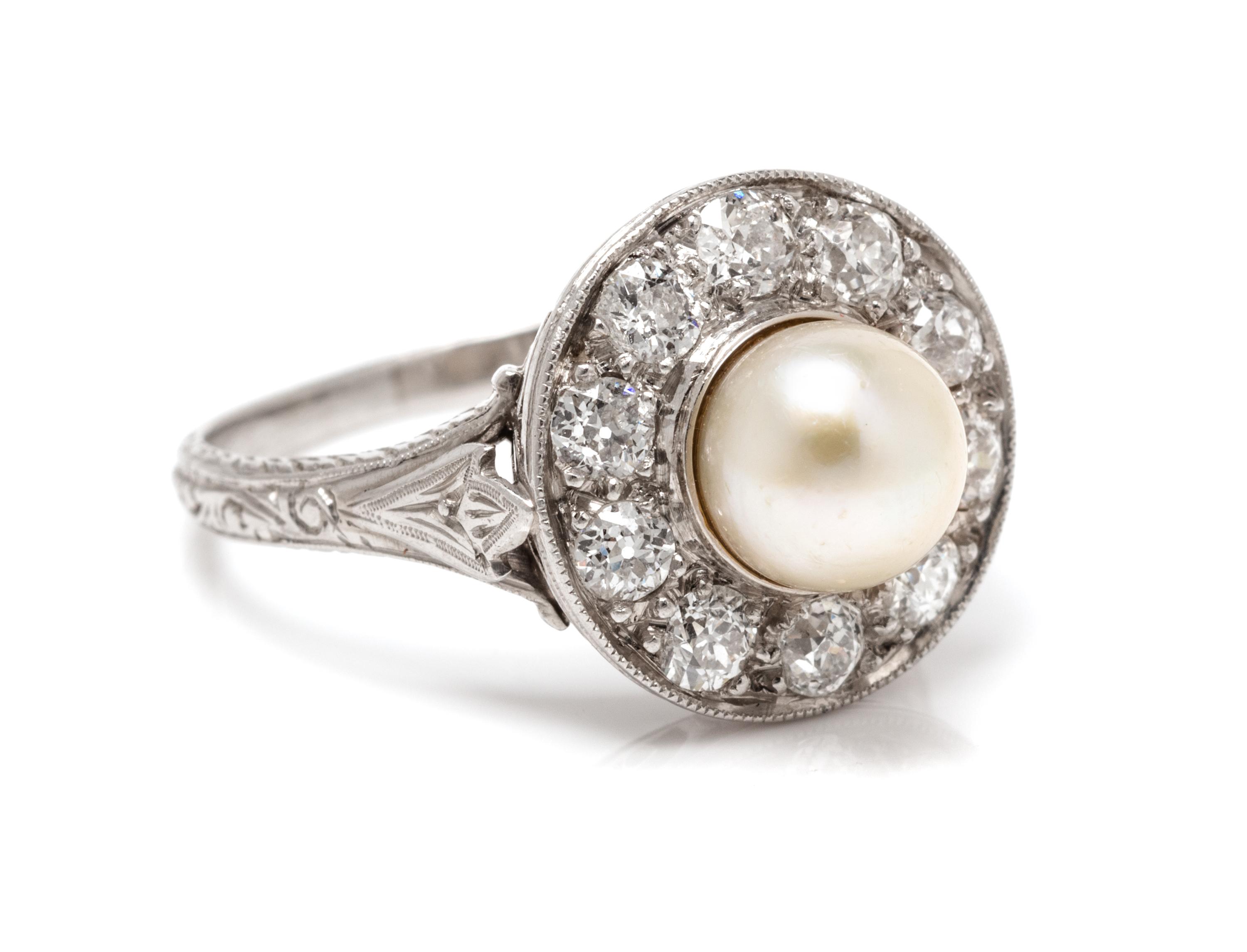 An Edwardian Platinum, Pearl and Diamond Ring, 3.20 dwts.