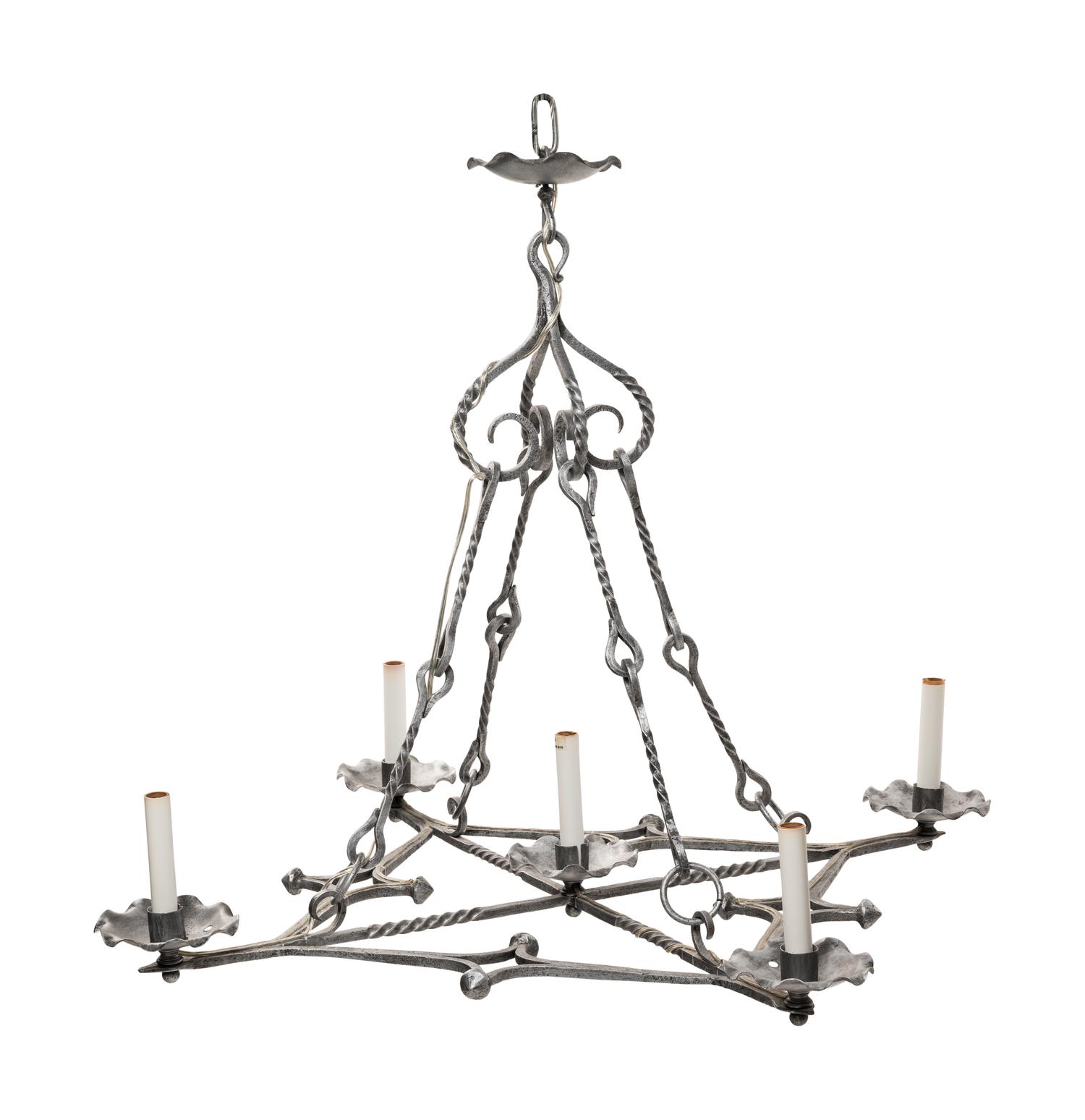 A Pair of Baroque Style Cast Metal Five-Light Ceiling Fixtures