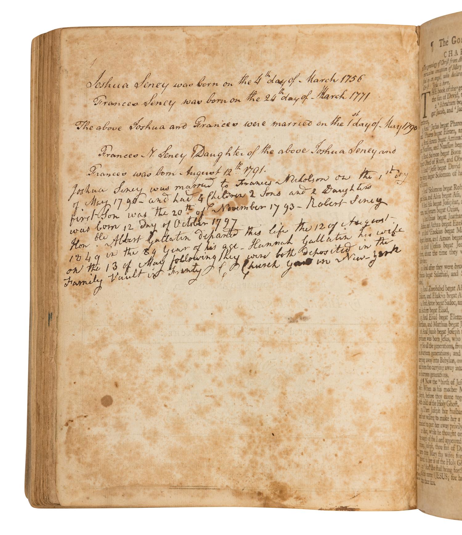 [SENEY, Joshua (1756-1798), his copy]. The Holy Bible- Edinburgh: Mark and Charles Kerr, 1791.
