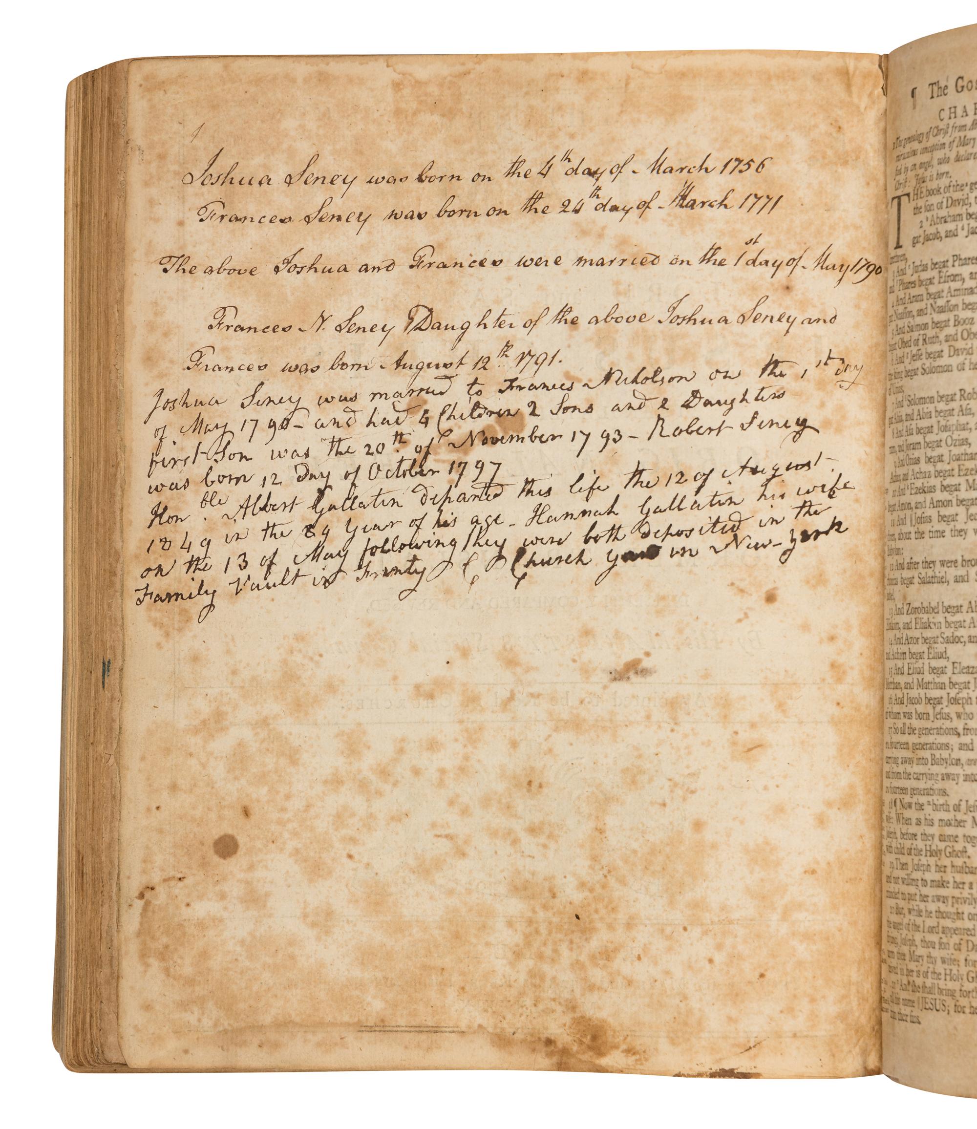 [SENEY, Joshua (1756-1798), his copy]. The Holy Bible- Edinburgh: Mark and Charles Kerr, 1791.
