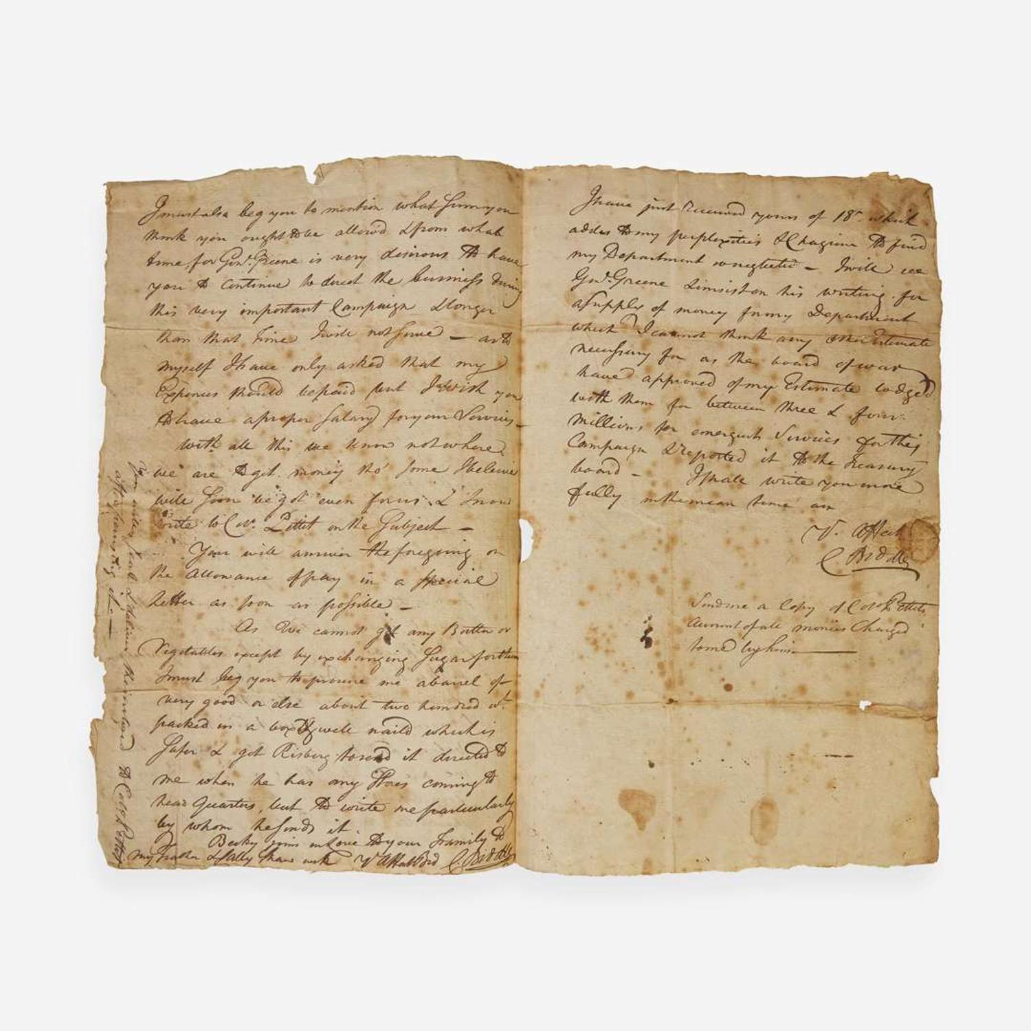[Americana] Biddle, Clement, and Owen Biddle, and Charles Thomson Group of 5 Documents, signed
