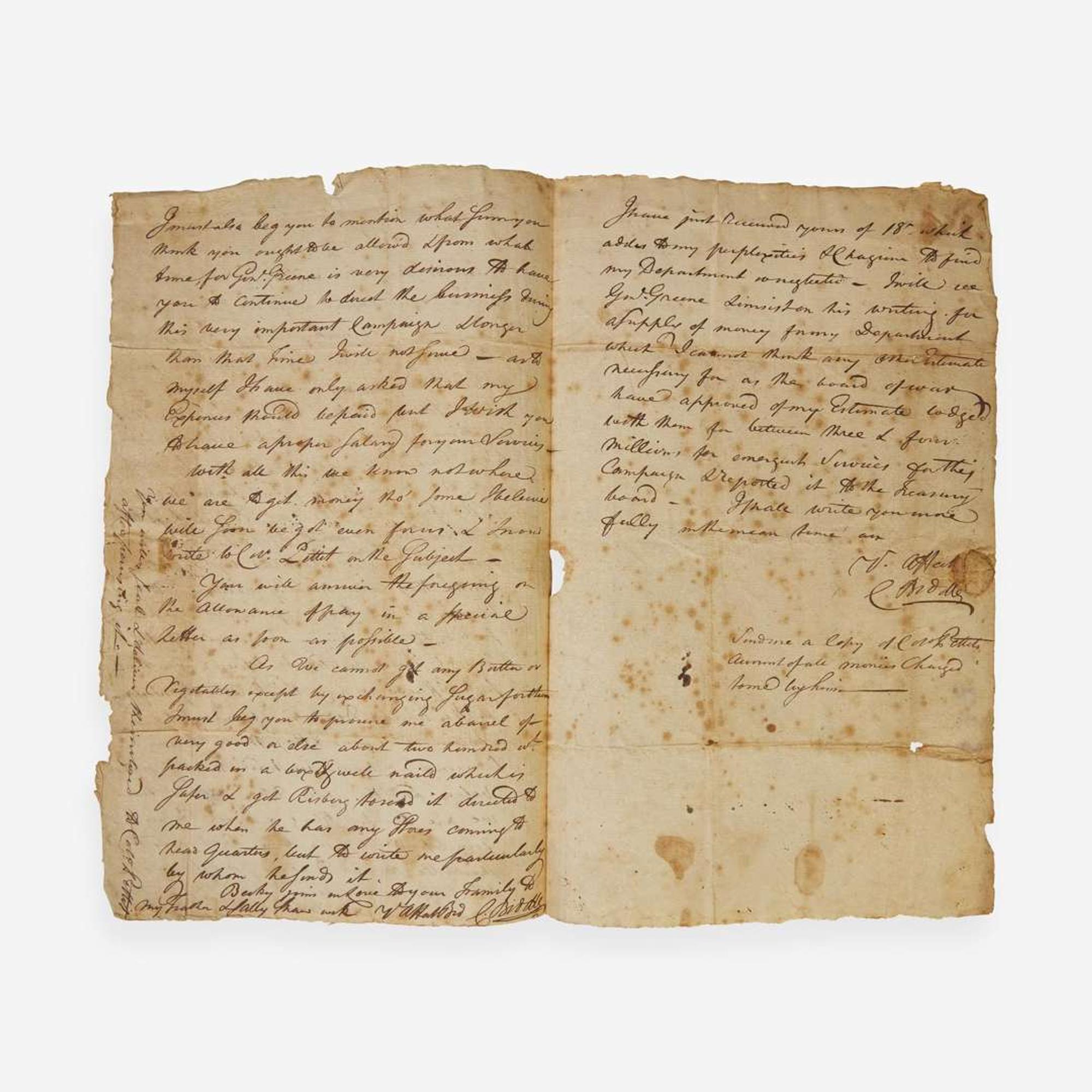 [Americana] Biddle, Clement, and Owen Biddle, and Charles Thomson Group of 5 Documents, signed