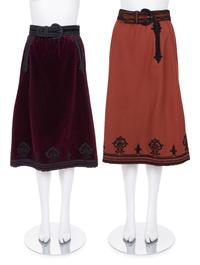 Two Yves Saint Laurent Rive Gauche Skirts with Belts, 1970s