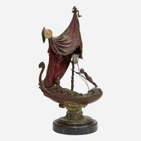 Franz Xavier Bergman (Austrian, 1861-1936) A Cold Painted Bronze Sculpture of Cleopatra’s Barge, circa 1900
