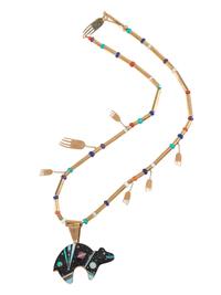 14K Gold Necklace, with Reversible Mosaic Inlay Bear Pendant