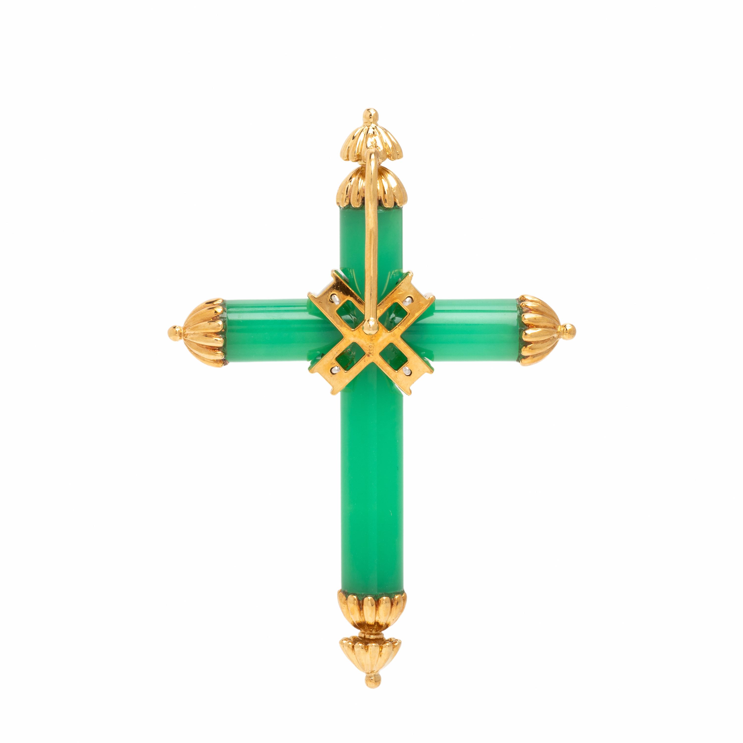 Tiffany & Co., Chalcedony, Diamond, and Yellow Gold Cross Pendant