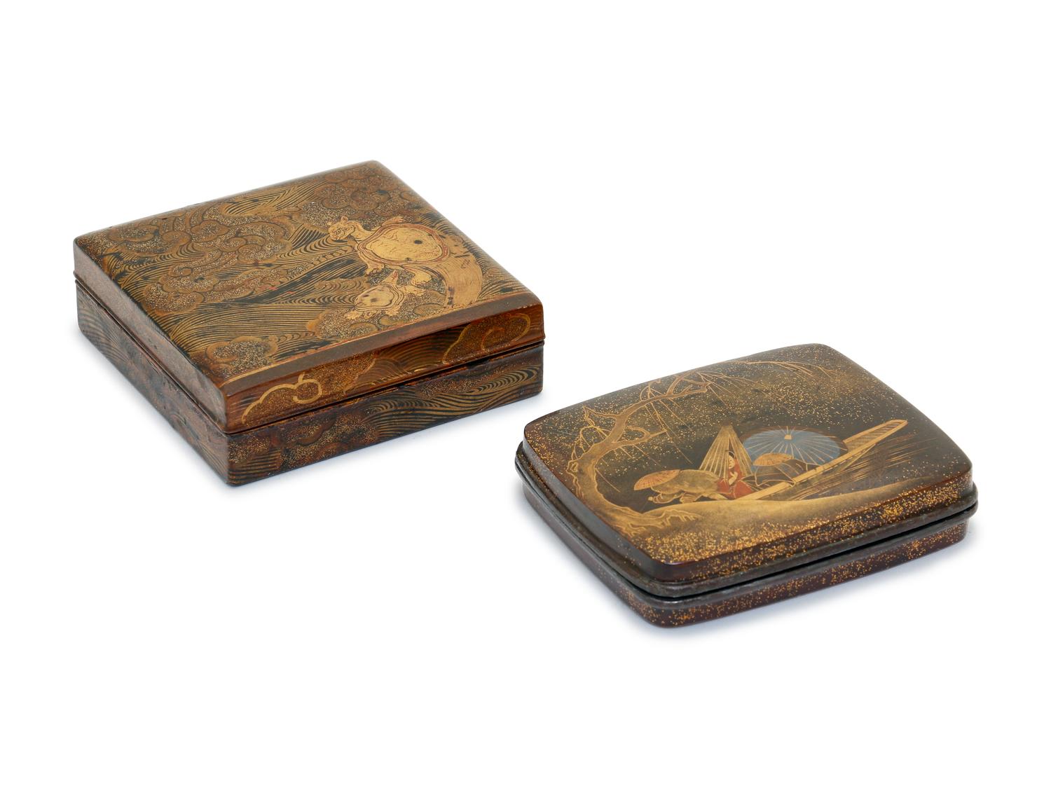 Two Japanese Maki-e Lacquered Boxes and Covers