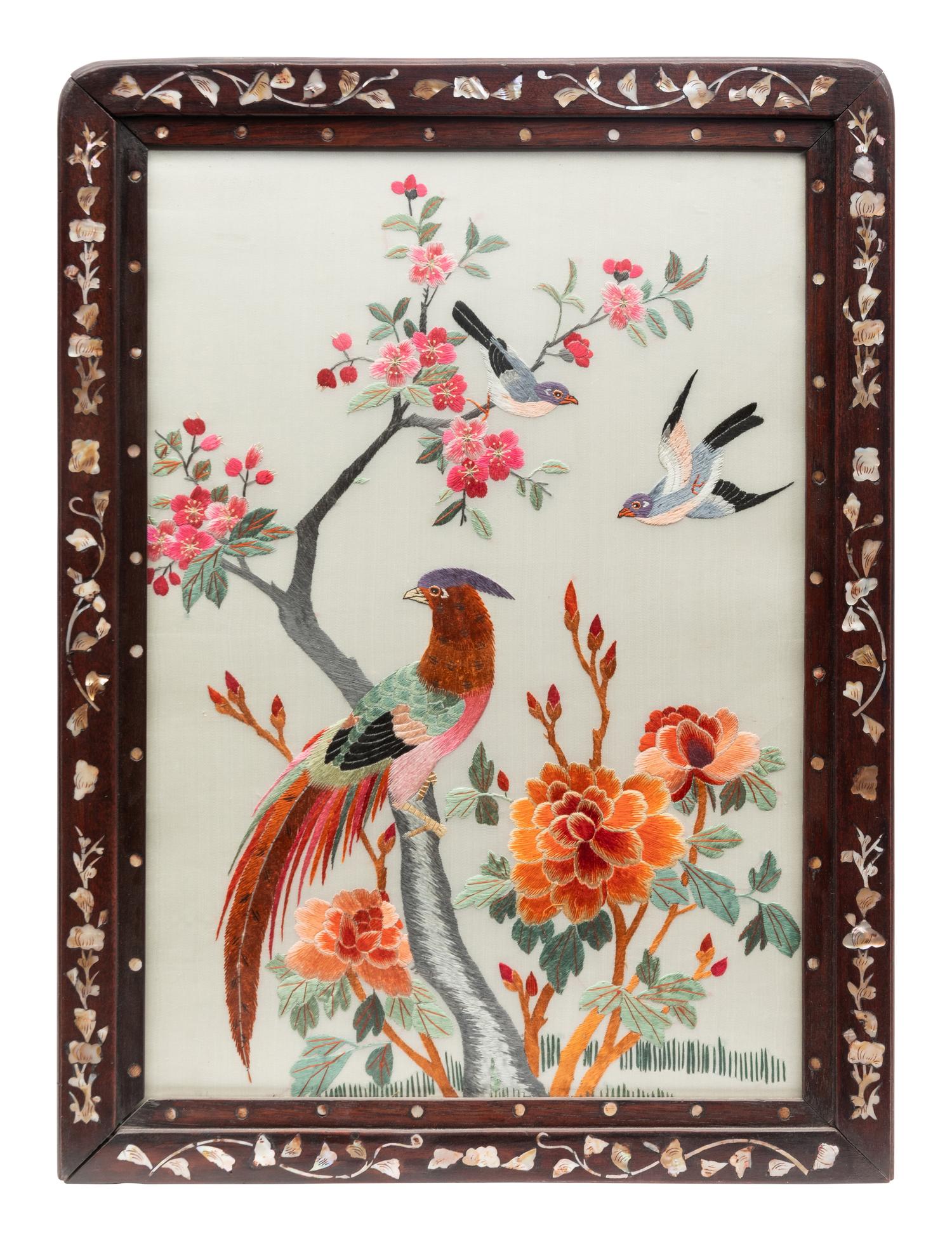 Five Chinese and Japanese Embroidered Silk Panels