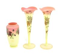 Three Burmese Enameled Glass Vases Height of pair 10 inches — LATE 19TH CENTURY
